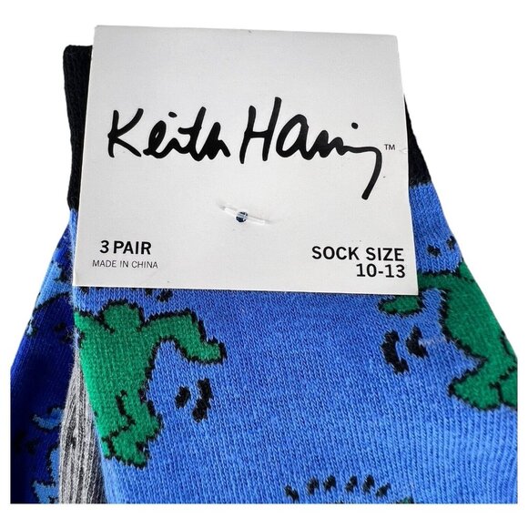 New Keith Haring 3 Pack Crew Socks Size 10-13 Mens Dancers Radiant Baby Stripe - Picture 2 of 9